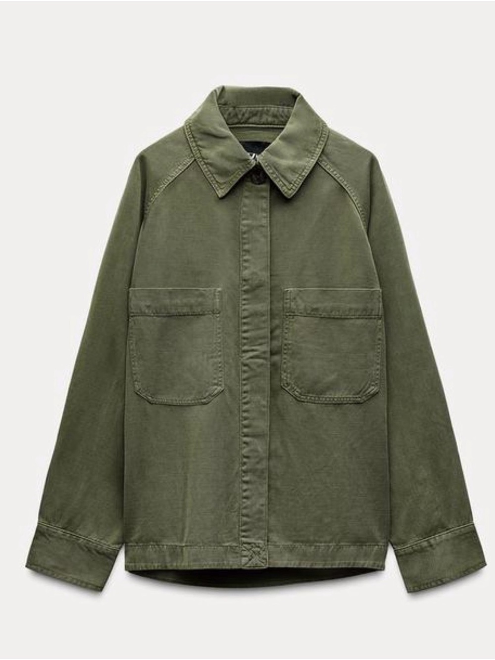 Zara Military Green Button-Front Utility Jacket
